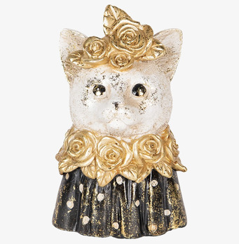 Bild av dekorativ kattstaty i svart och guld