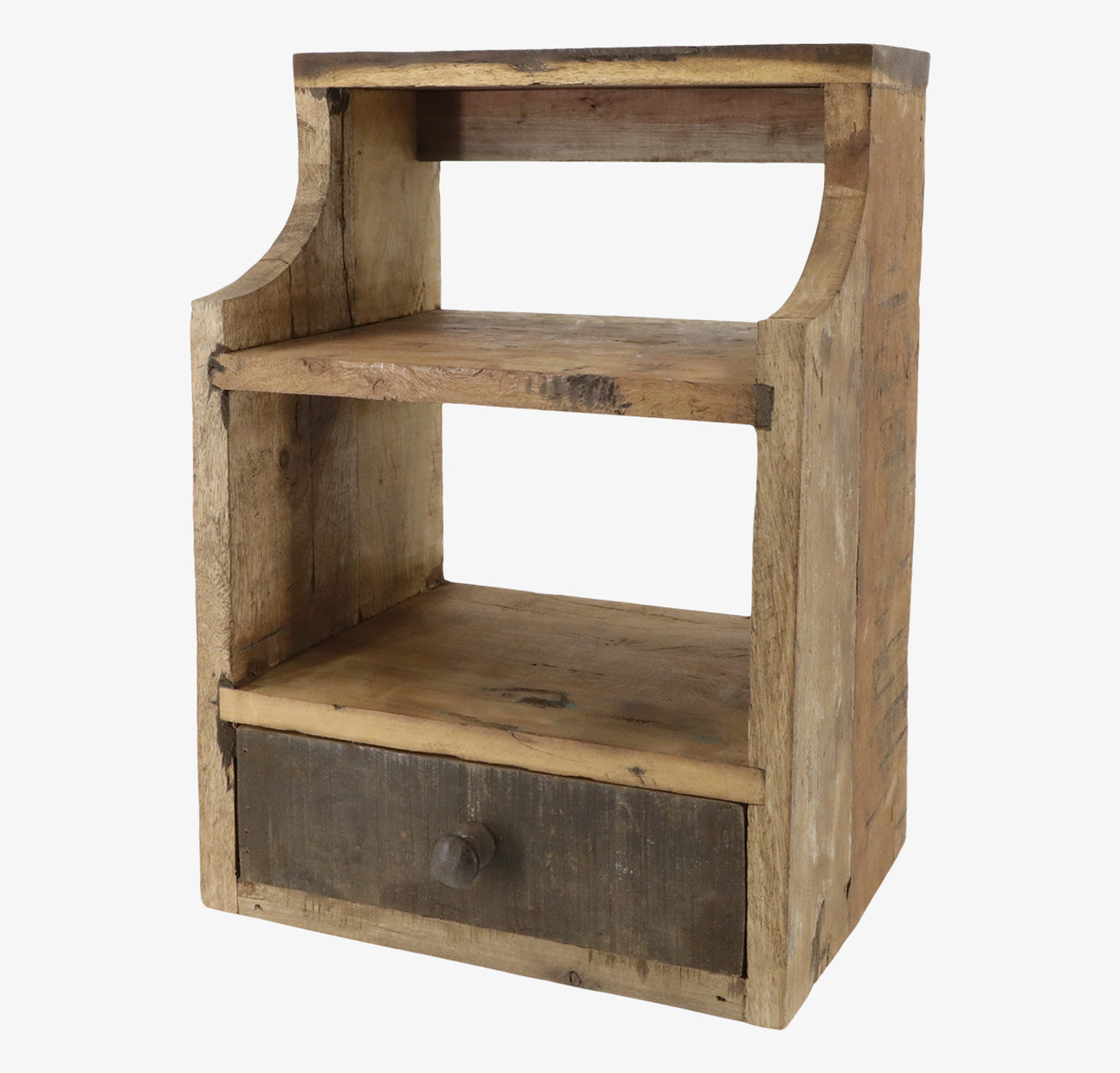 Bild av rustik vägghylla i återvunnet trä med låda