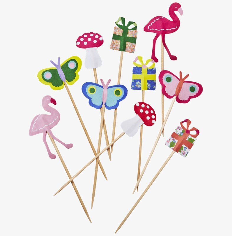 Cake Decoration Sticks från Rice med flamingos och fjärilar