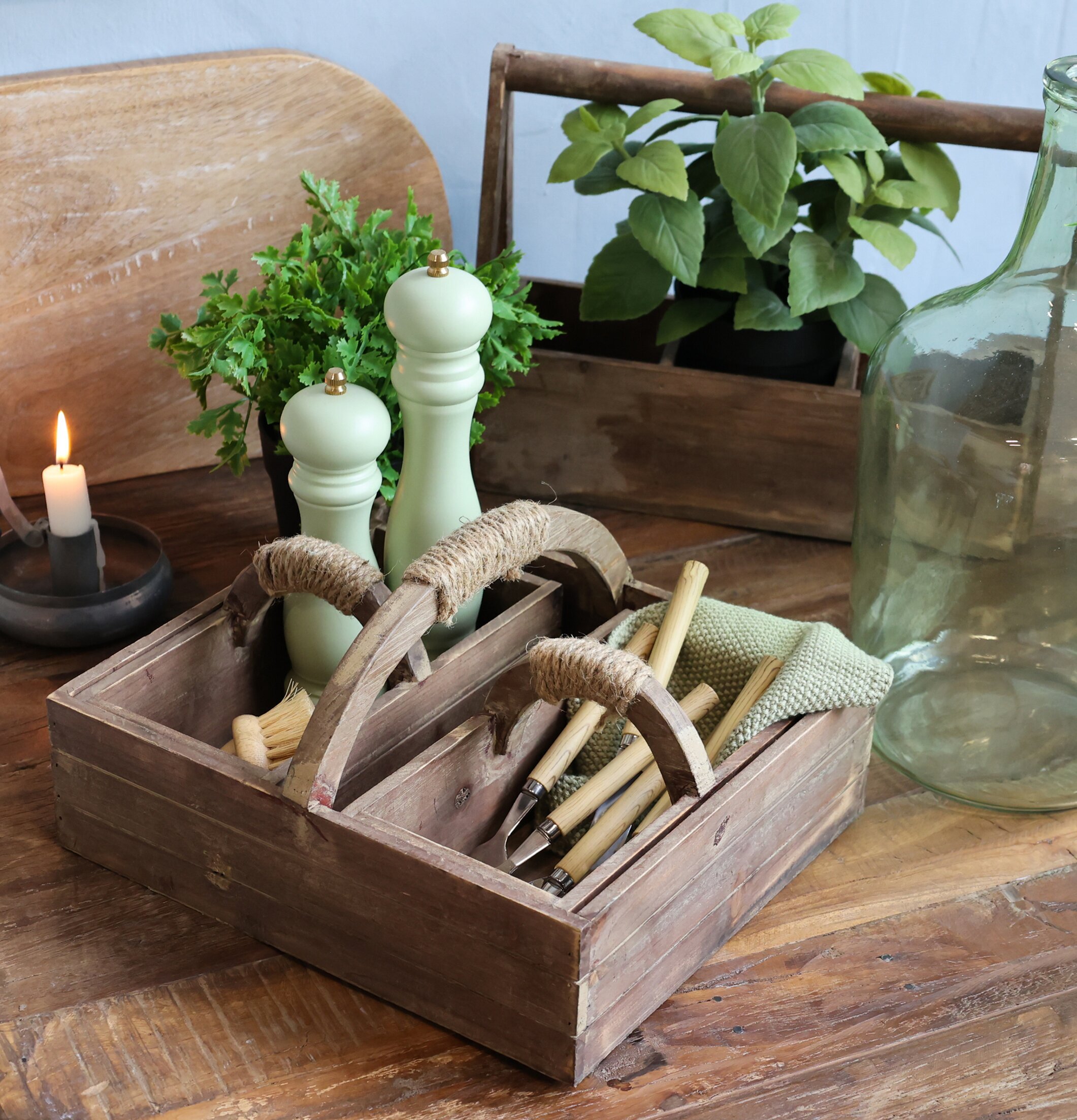 Trälåda Med Handtag Natur Chic Antique Förvaringslådor och korgar Boxar Förvaringsboxar Porslinsboxar Trälådor Smyckesboxar i porslin