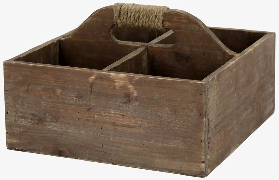 Trälåda 4-Fack Natur Chic Antique Förvaringslådor och korgar Boxar Förvaringsboxar Porslinsboxar Trälådor Smyckesboxar i porslin Förvaringsbrickor