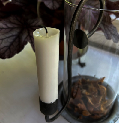 Bild av elegant ljushållare med glaslykta och växt