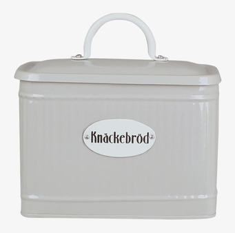 Bild av stilren plåtburk för knäckebröd i beige färg