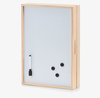 Bild av stilrent nyckelskåp med whiteboard och träram