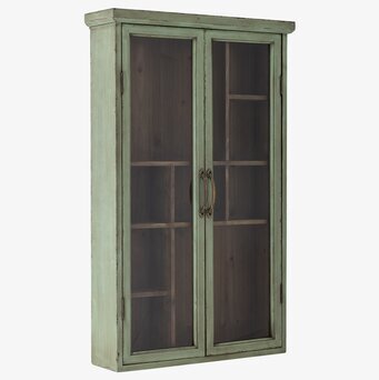 Bild på stilrent grönt väggskåp med antik finish