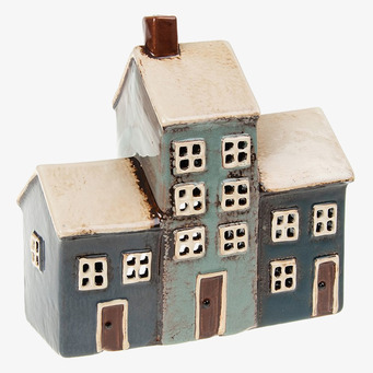 Bild av en charmfull ljuslykta i blått och krämfärgat