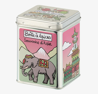 Bild av fyrkantig plåtburk med asiatisk design