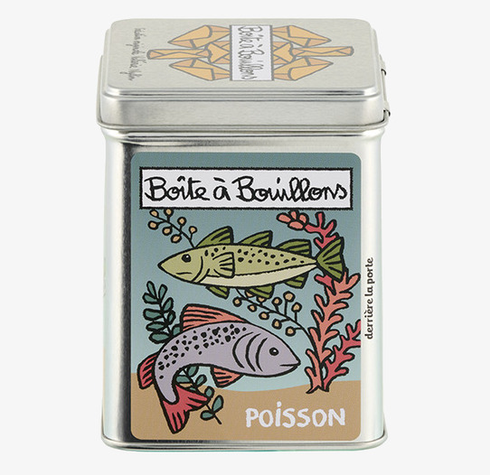 Plåtburk Fiskbuljong Derriére la porte Plåtburkar Metallburkar