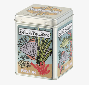 Bild av färgglad plåtburk för fiskbuljong i köket