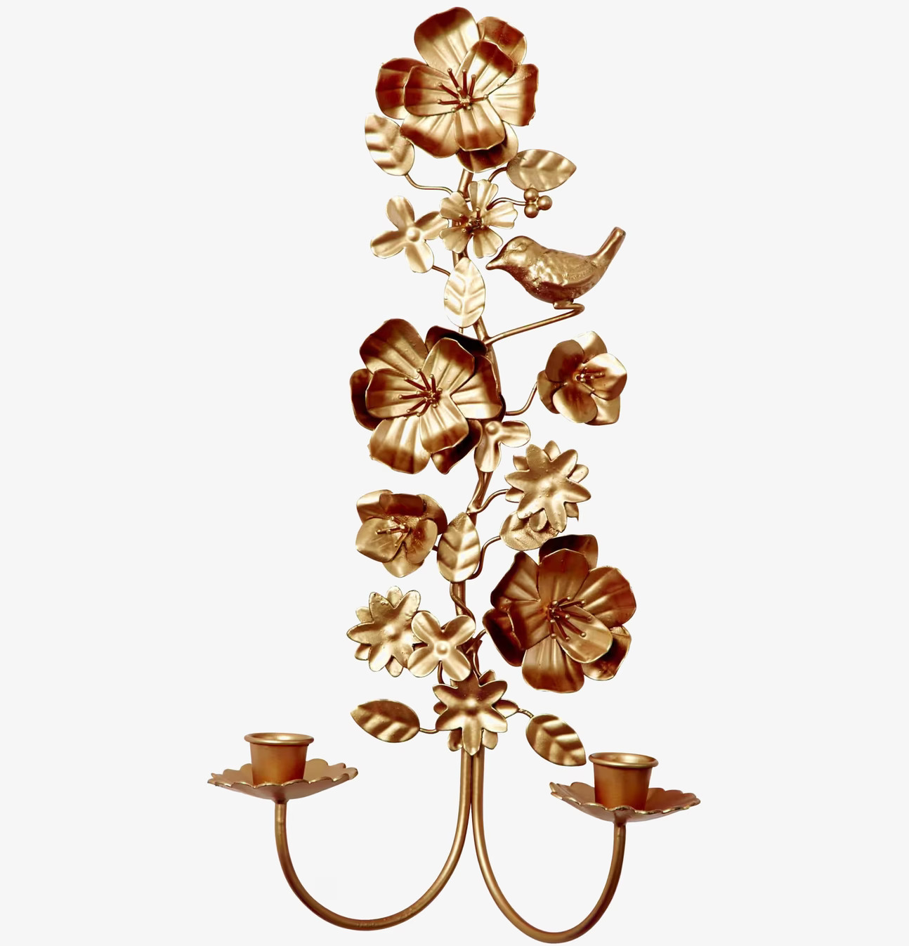 Väggljusstake Guld från Rice med blommor och fågelmotiv