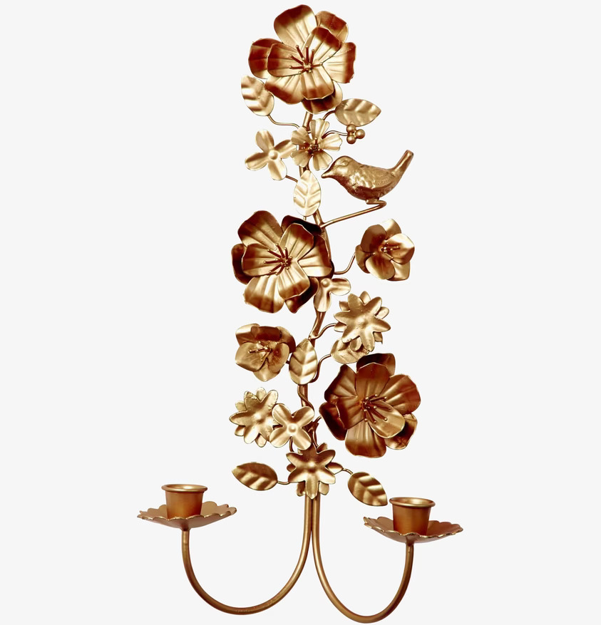 Väggljusstake Guld från Rice med blommor och fågelmotiv