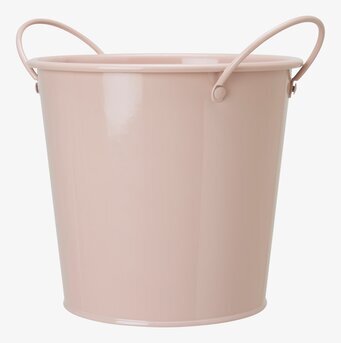 Bild av rosa kruka med handtag i minimalistisk stil