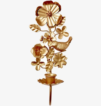 Väggljusstake Guld från Rice med blommor och fågel i metall