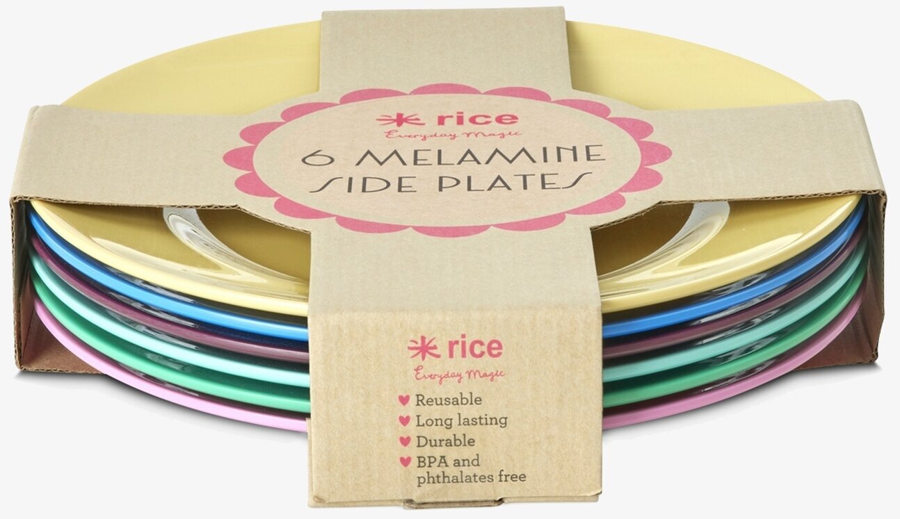 Bild på färgglada assietter i melamin 6-pack för servering