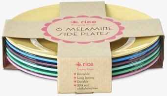 Bild på färgglada assietter i melamin 6-pack för servering