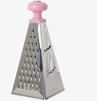 Bild på fyrsidigt rivjärn med rosa handtag i rostfritt stål