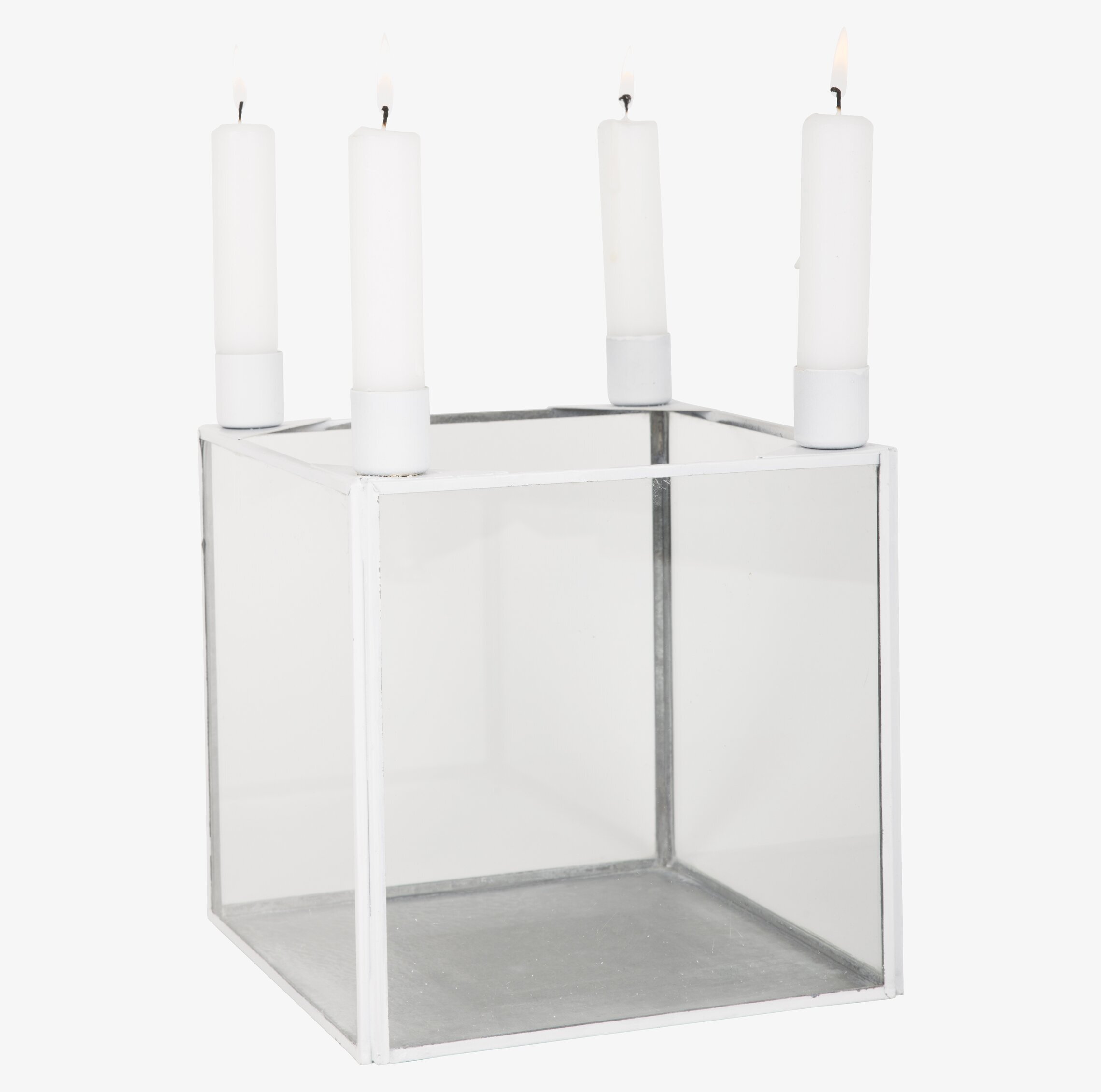 IB Laursen Glasbox Ljuslykta Vit XL med vit metallram