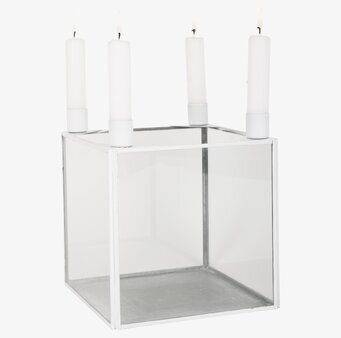 IB Laursen Glasbox Ljuslykta Vit XL med vit metallram