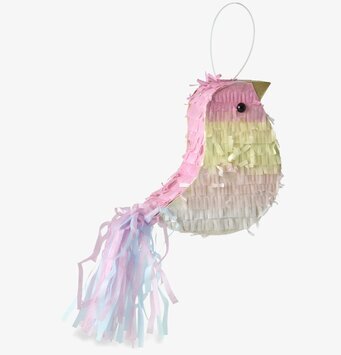 Bild av dekorativ fågel-piñata i pastellfärgat silkespapper