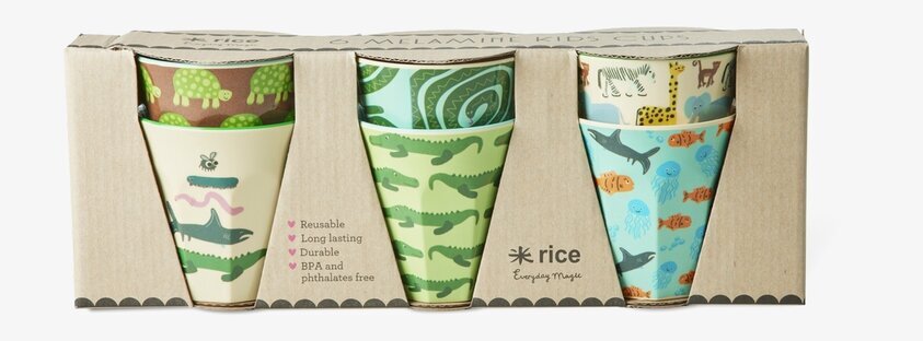 Små Muggar 6-pack Wildlife Print Mint Rice Melaminmuggar Lattemuggar i melamin Melaminkoppar