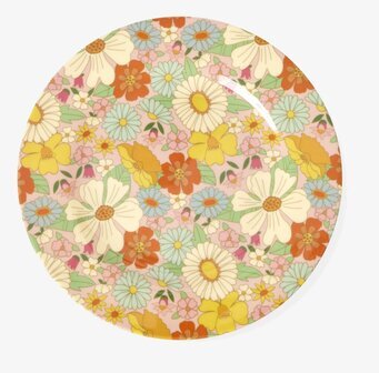 Bild av assiett med färgglatt blommönster och pastellfärger