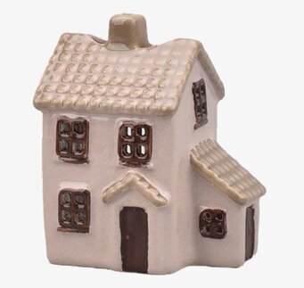 Bild av dekorativ ljuslykta hus i creme med bruna detaljer