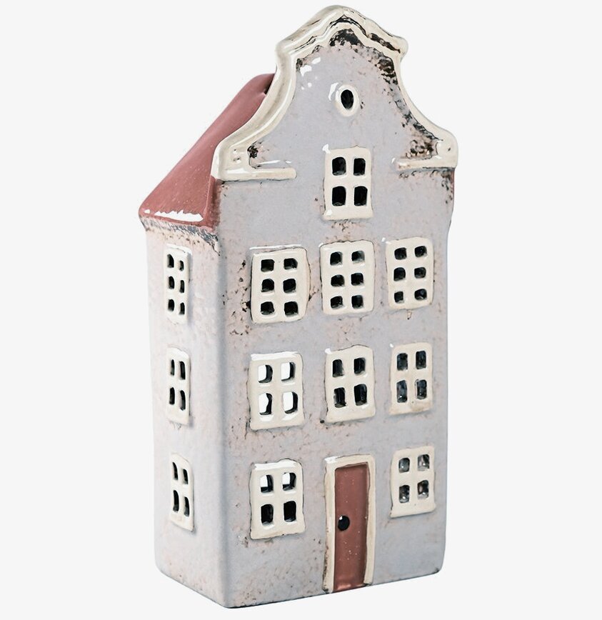 Ljuslykta Hus Beige/Grå från Det Gamle Apotek med rött tak