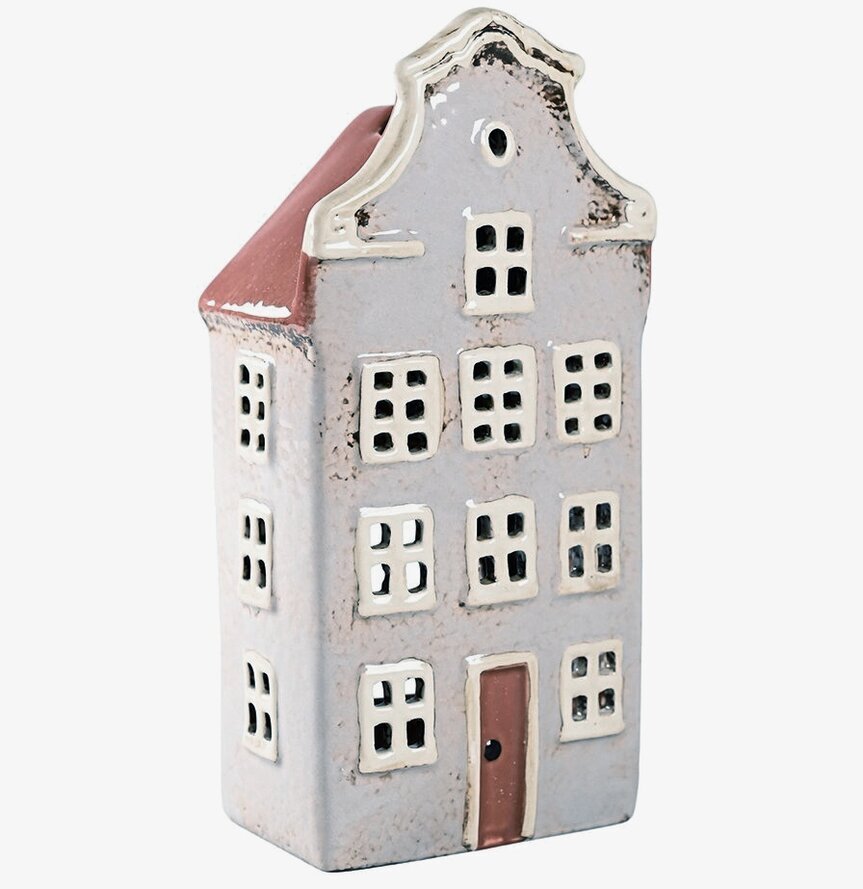 Ljuslykta Hus Beige/Grå från Det Gamle Apotek med rött tak