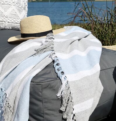Pläd Grå/Himmelsblå Chic Antique Täcken, filtar, plädar och överkast Filtar Plädar Överkast