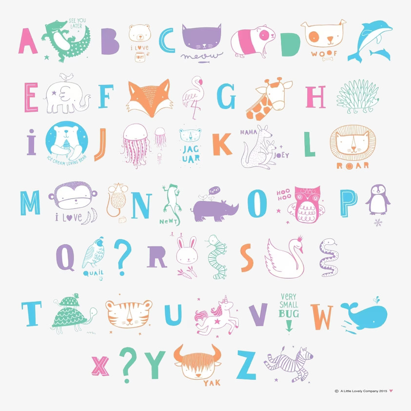 Letter Set ABC Pastell från A Little Lovely Company med djur