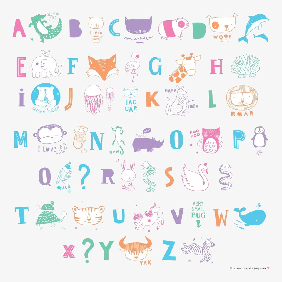 Letter Set ABC Pastell från A Little Lovely Company med djur