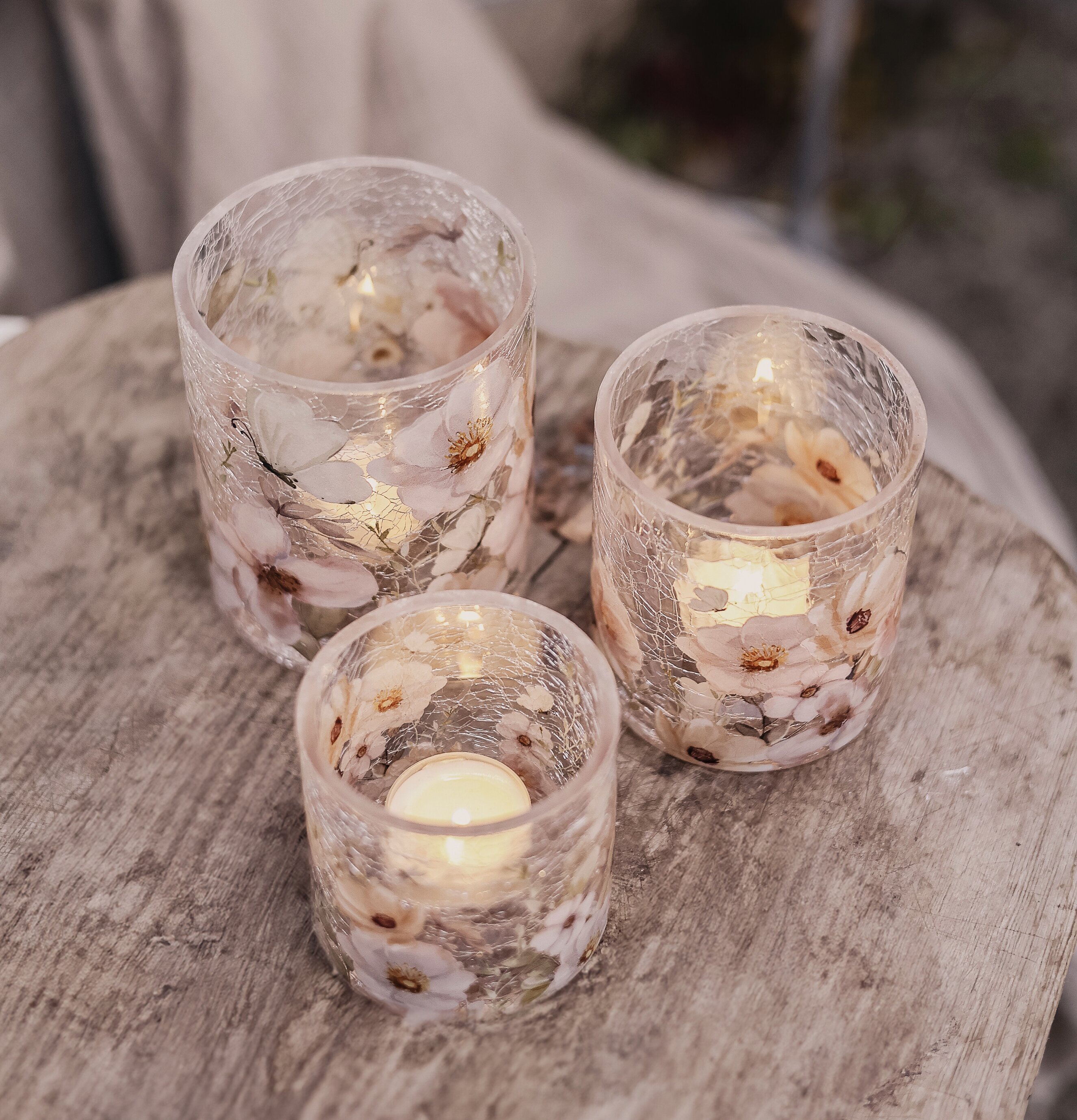 Ljuslykta Blossom & Butterflies 10x12cm 9x10cm 8x8cm Majas Cottage Lyktor Endless Light Ljuslyktor