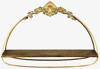 Bild av elegant väggmonterad hylla i guldig metall med ornament