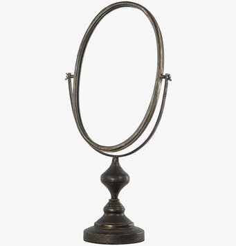 Bild av oval bordsspegel i svart metall med antik finish