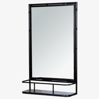 Bild av spegelhylla med svart bambuliknande metall och hylla