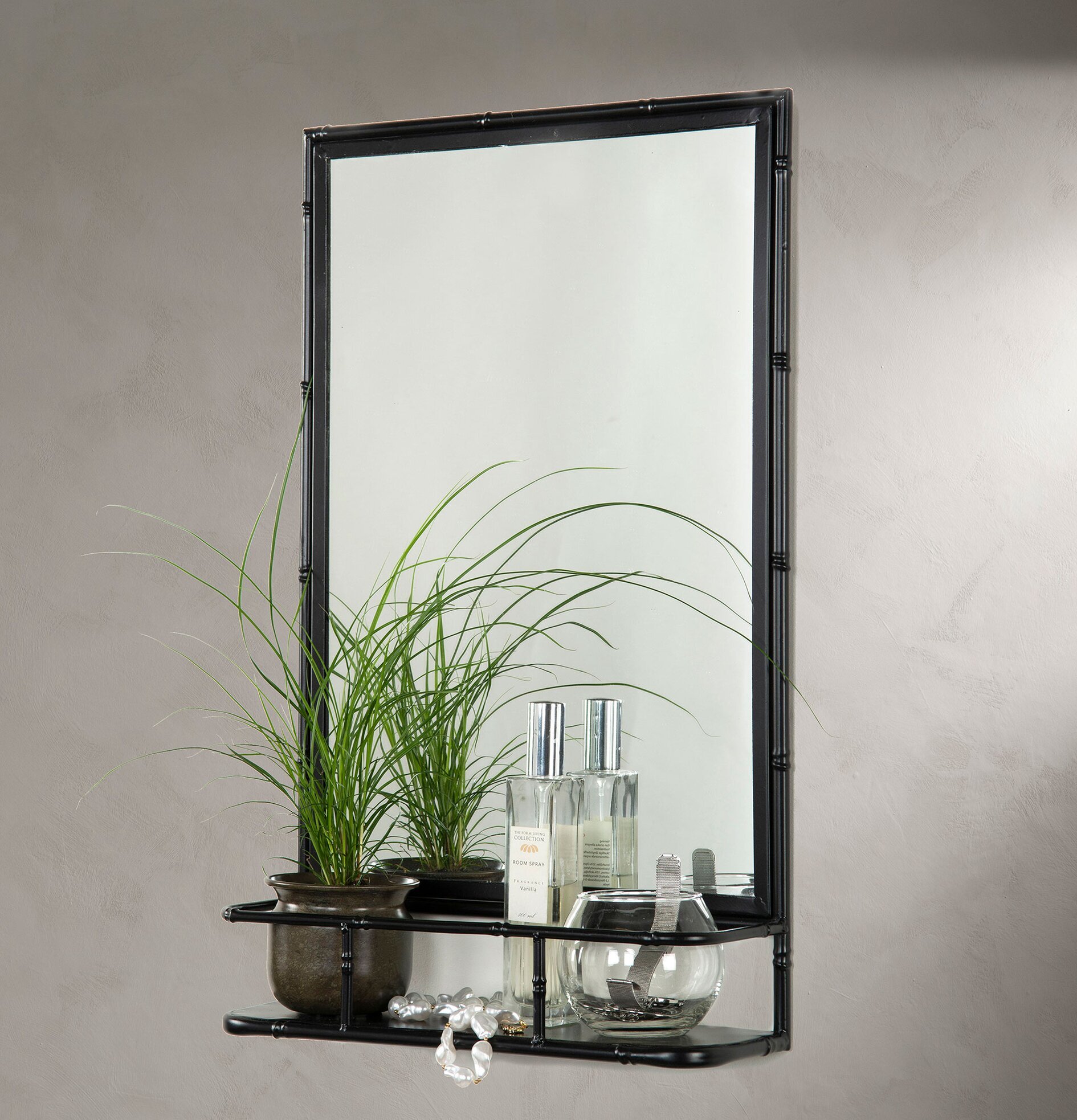 Spegelhylla Metall Bambu Svart A Lot Decoration Speglar Väggspeglar Stående speglar