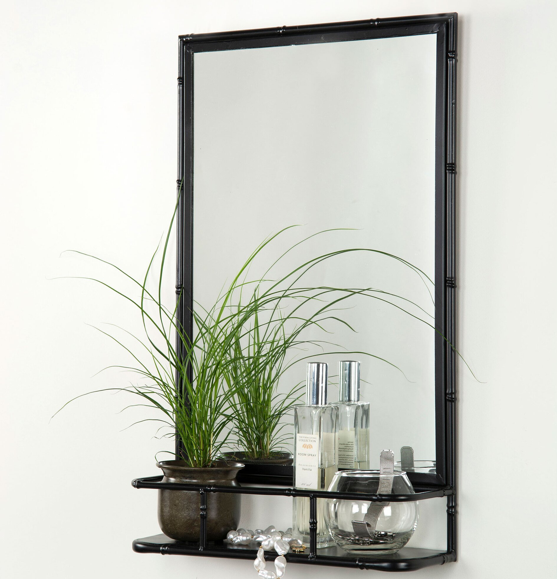 Spegelhylla Metall Bambu Svart A Lot Decoration Speglar Väggspeglar Stående speglar