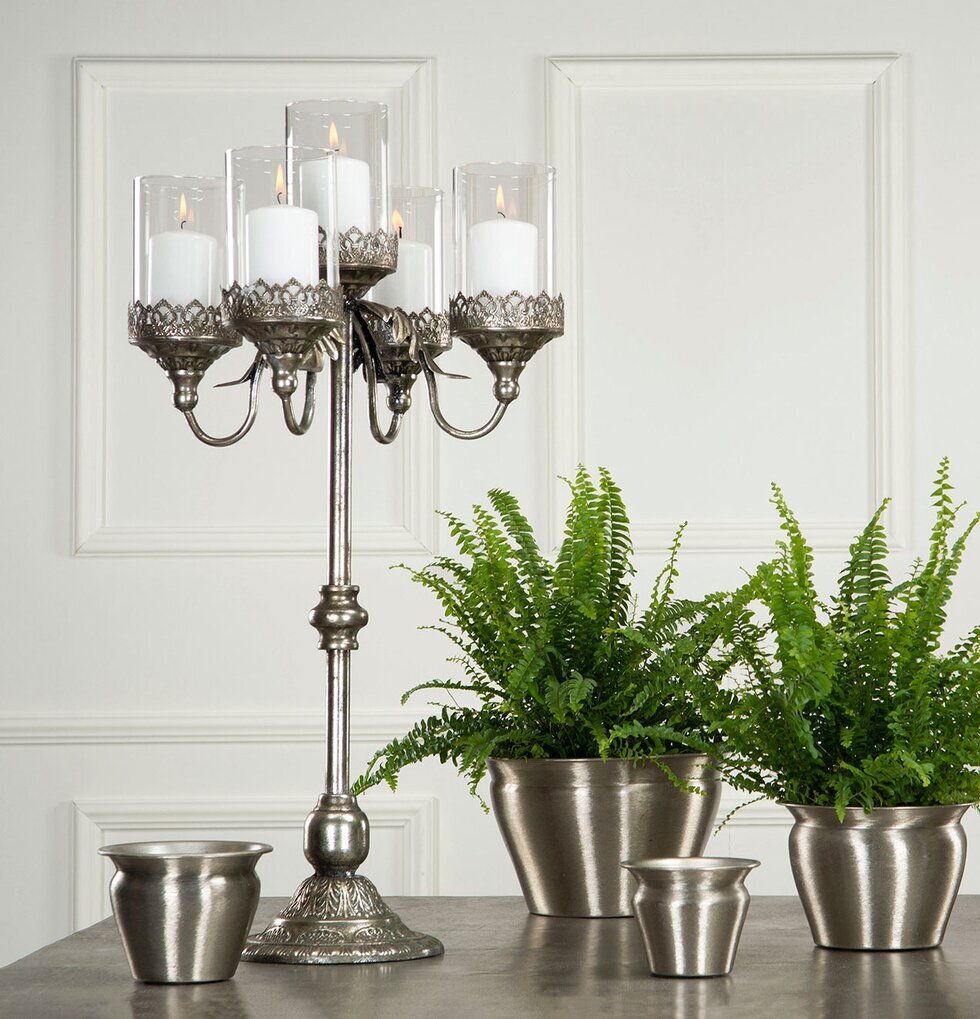 Kandelaber Blockljus 5-arm Antik Silver A Lot Decoration Ljusstakar Adventsstakar Ljushållare Ljushyllor