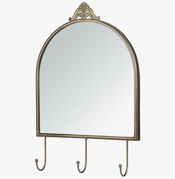 Bild av rektangulär spegel med krokar i antik mässing