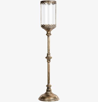 Bild av stilren hög lykta på stativ i brons och glas 81 cm