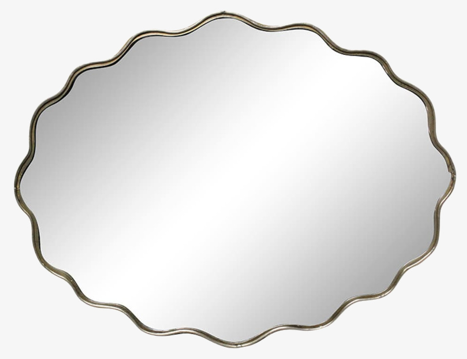 Bild av oval spegel med vågig ram i antik mässingsfinish