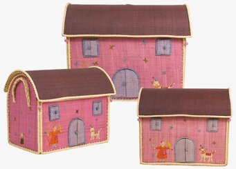 Förvaringskorg Katt från Rice i tre storlekar och rosa tyg