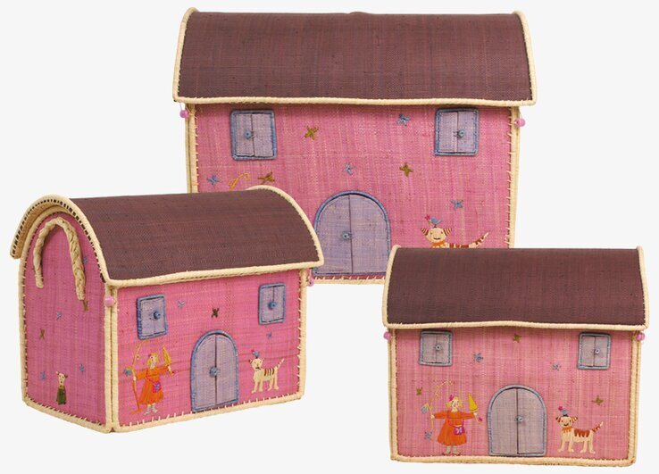 Förvaringskorg Katt från Rice i tre storlekar och rosa tyg