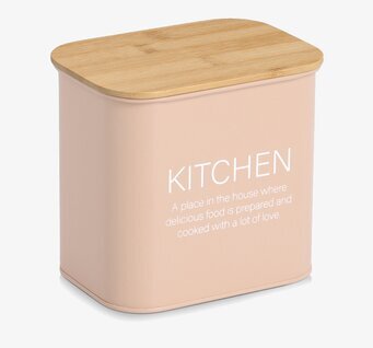 Bild på rektangulär plåtburk med trälock i dusky rosa nyans