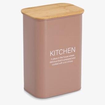 Bild av stilren plåtburk med trälock för köksförvaring