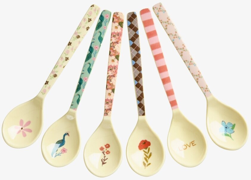 Teskedar Print Melamin 6-pack Rice Bestick Sked Kniv (att äta med) Gaffel