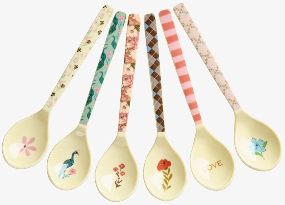 Teskedar Print Melamin 6-pack Rice Bestick Sked Kniv (att äta med) Gaffel