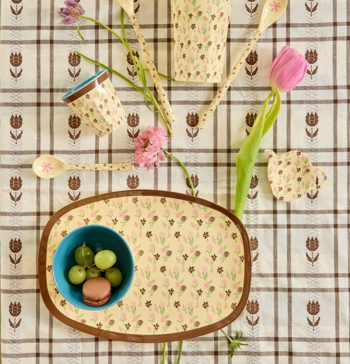 Tallrik Hacienda Flower Print Mugg Latte Melaminmugg Skål Liten Rice Tallrikar Djupa tallrikar (ej skål) Desserttallrikar