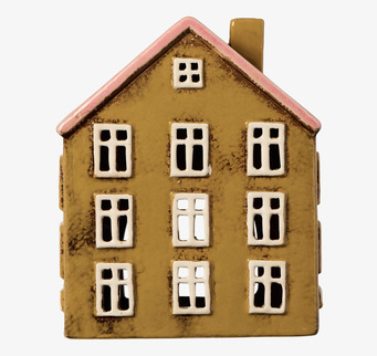 Bild av dekorativ ockragul ljuslykta i nordisk designstil