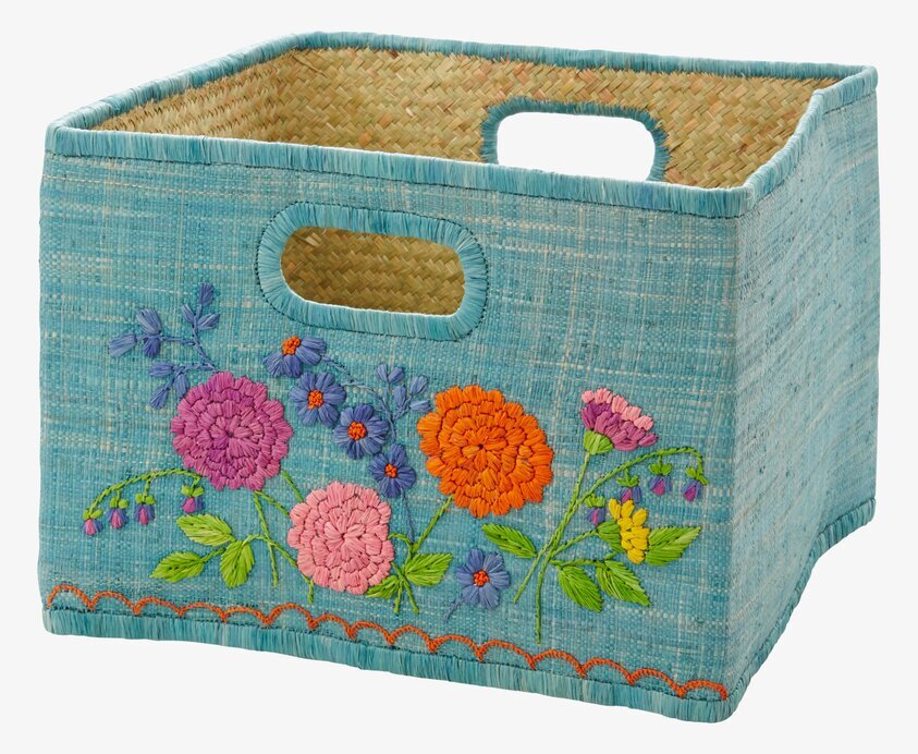 Förvaringskorg Pioner från Rice med blå färg och blombroderi